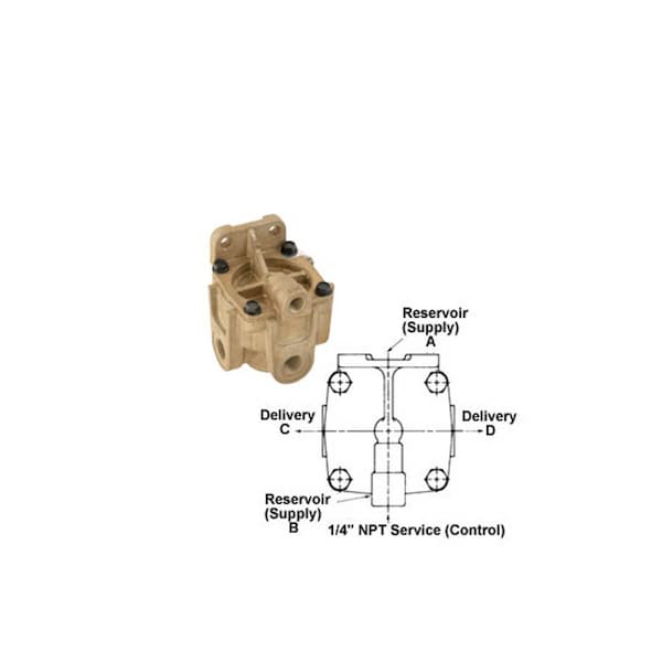 Haldex Valve, Relay, Brake, Ports 3/8 Delivery And Reservoir, 1/4 Npt Control, Crack Pressure 5.5 Psi KN28500 - main